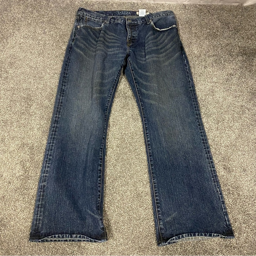 GAP 1969 Jeans Mens 36x30 Low Rise Boot Fit Blue Denim Made in Hong Kong Y2K